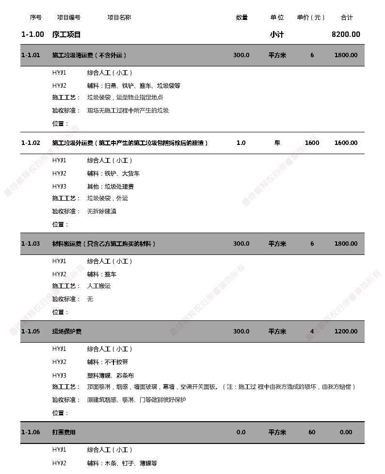 汗蒸館裝修預算表第一頁(yè)